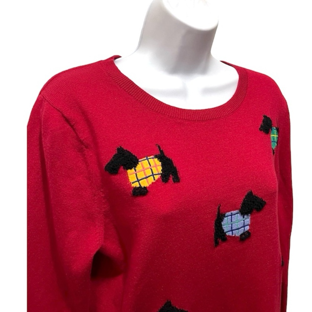 Talbots Embroidered Red & Black Scottish Dogs Cotton Blend Sweater - Picture 4 of 8